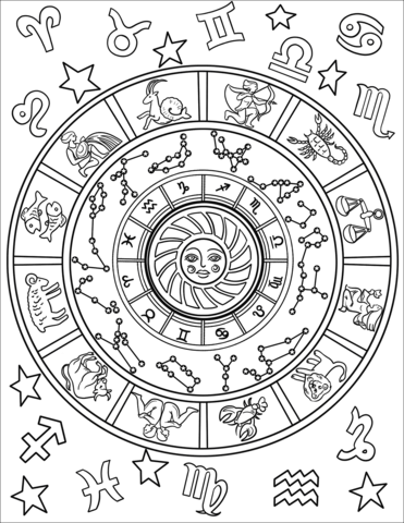 12 Astrological Signs Coloring Page